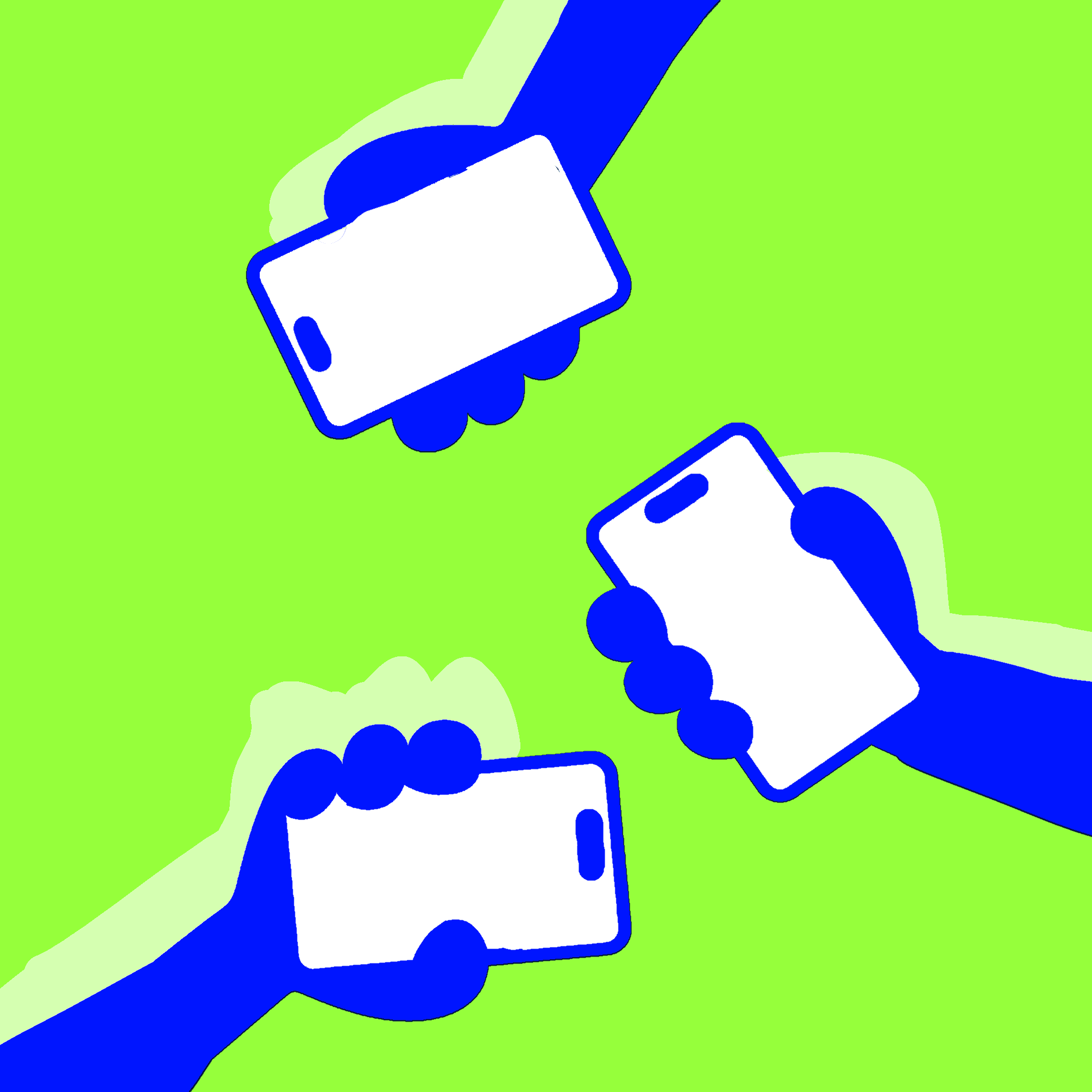 Three hands holding phones — Bread is social